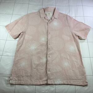 Folk Clothing Shirt Mens XL Pink Jay Short Sleeve Textured Button Up Geometric